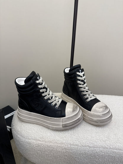 25 Make old thick soled mid top casual shoes（WHITE/NAVY/BLACK）