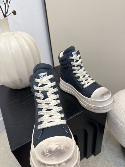 25 Make old thick soled mid top casual shoes（WHITE/NAVY/BLACK）