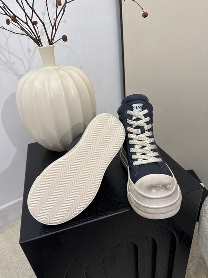 25 Make old thick soled mid top casual shoes（WHITE/NAVY/BLACK）