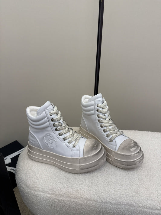 25 Make old thick soled mid top casual shoes（WHITE/NAVY/BLACK）