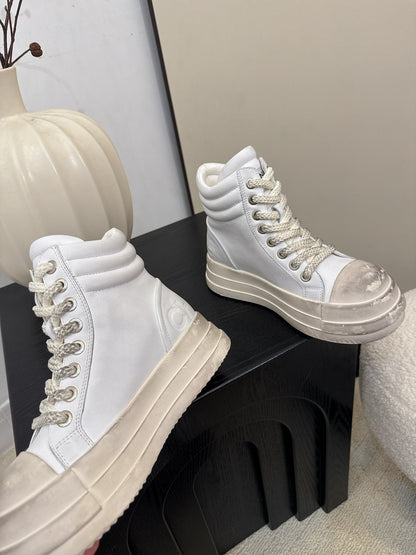 25 Make old thick soled mid top casual shoes（WHITE/NAVY/BLACK）