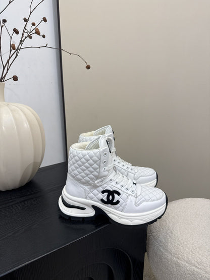 25 High top leather casual shoes（WHITE/BLACK）