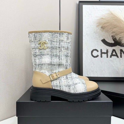 25 Cowhide and cloth lined mid calf boots