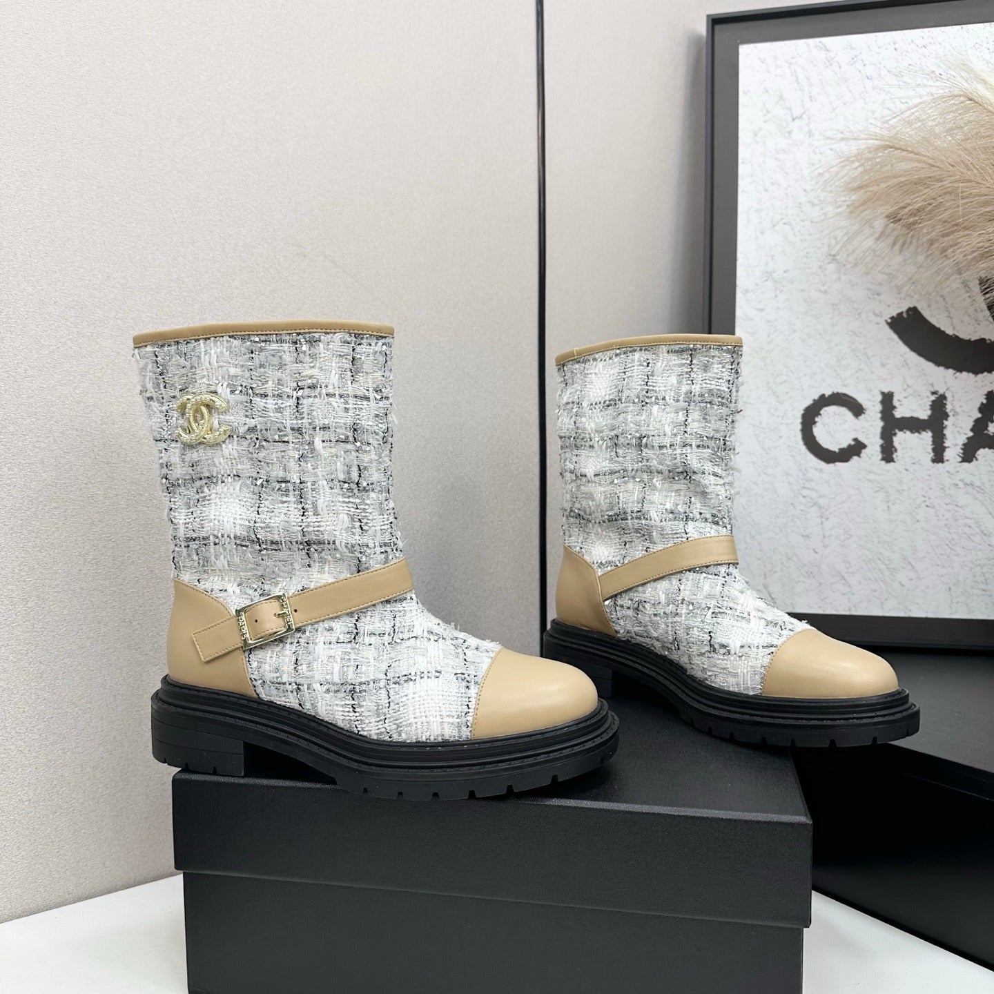 25 Cowhide and cloth lined mid calf boots