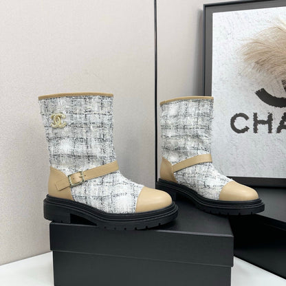 25 Cowhide and cloth lined mid calf boots