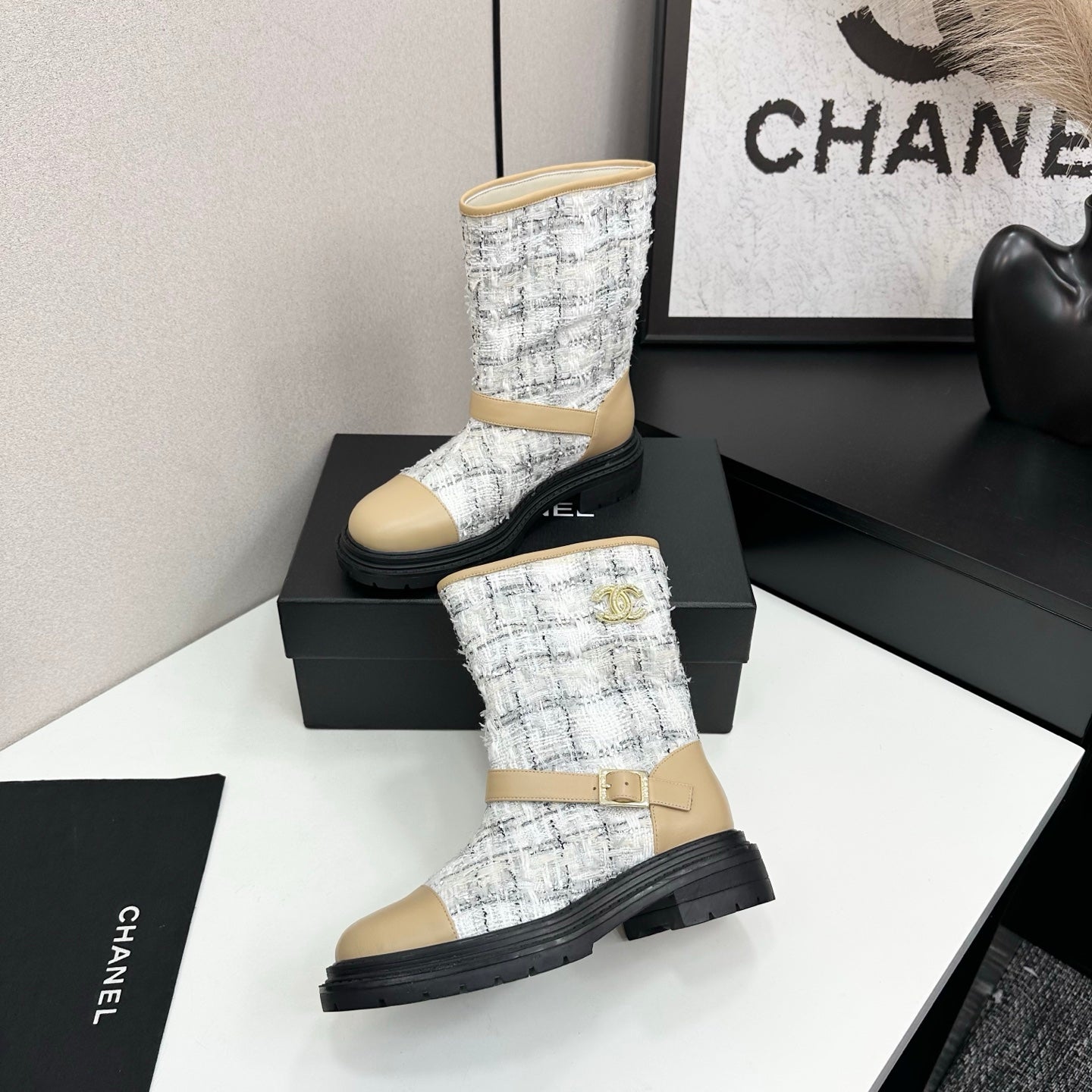 25 Cowhide and cloth lined mid calf boots