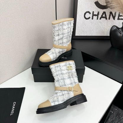 25 Cowhide and cloth lined mid calf boots