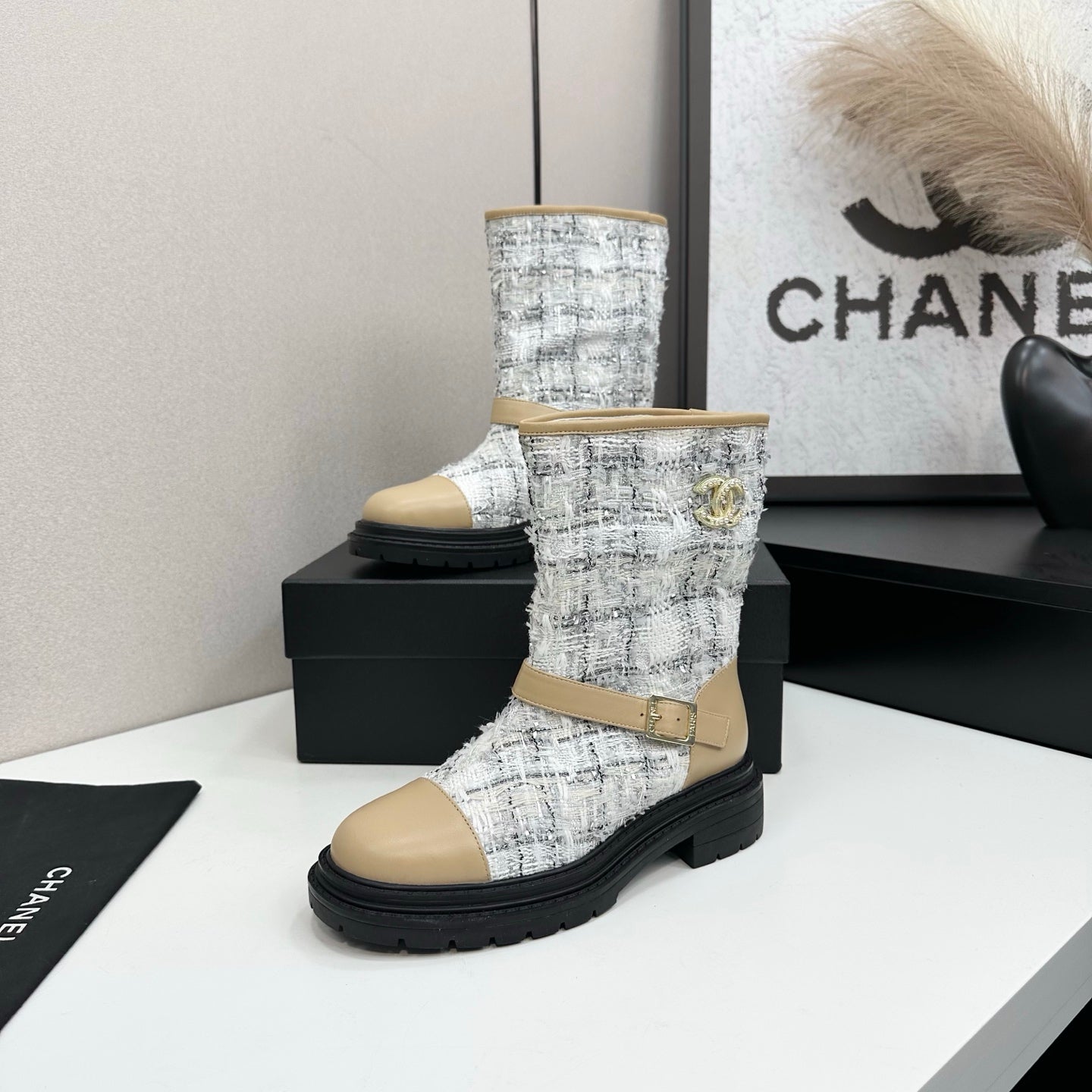 25 Cowhide and cloth lined mid calf boots