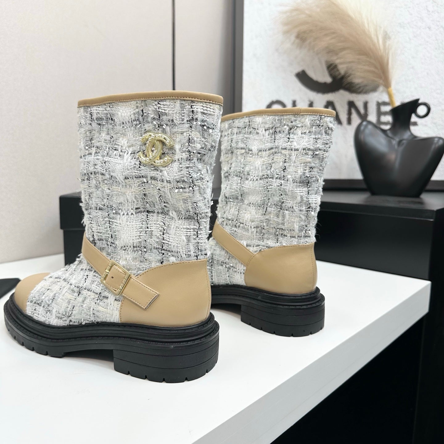 25 Cowhide and cloth lined mid calf boots