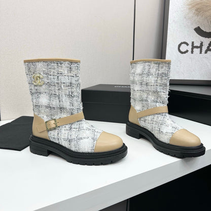 25 Cowhide and cloth lined mid calf boots