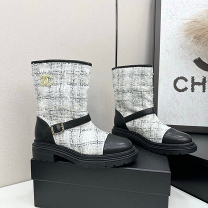 25 Cowhide and cloth lined mid calf boots