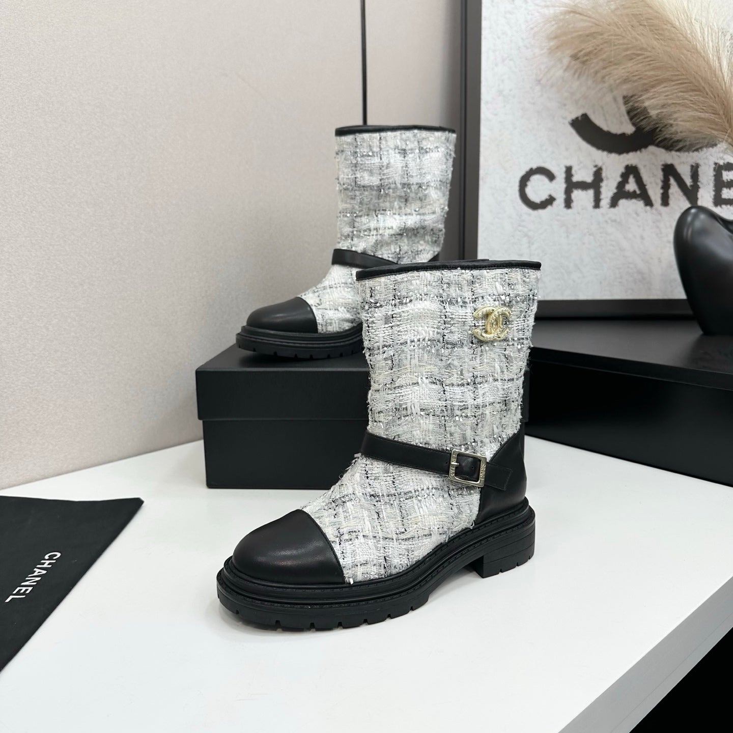 25 Cowhide and cloth lined mid calf boots