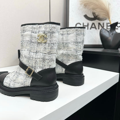 25 Cowhide and cloth lined mid calf boots