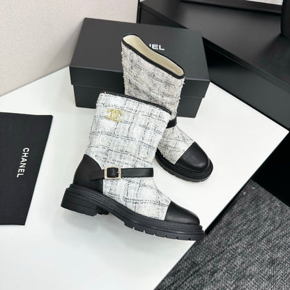 25 Cowhide and cloth lined mid calf boots