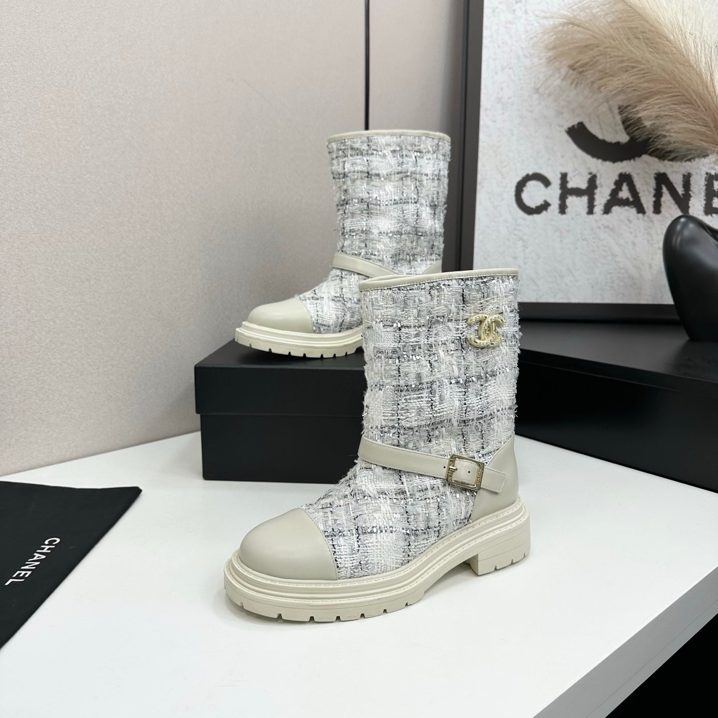 25 Cowhide and cloth lined mid calf boots