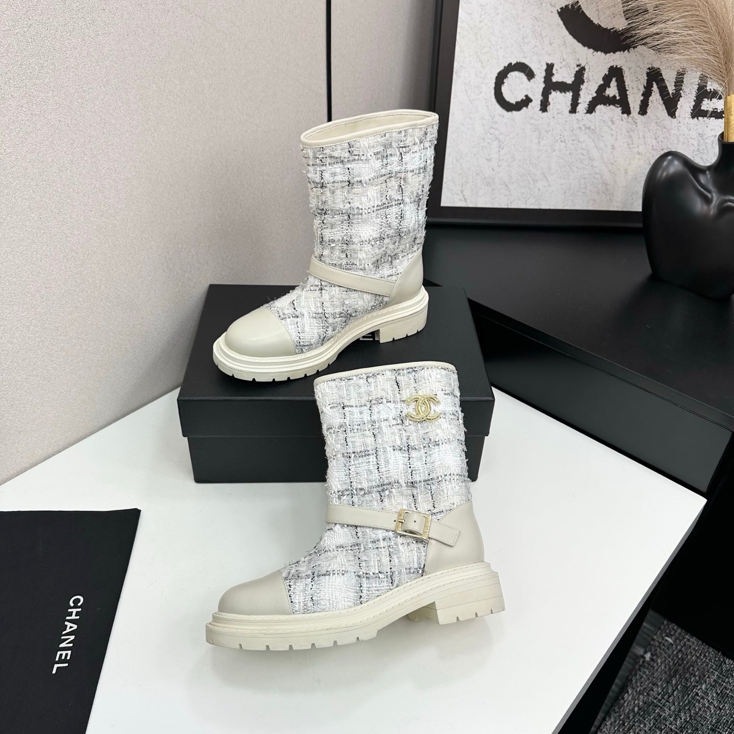 25 Cowhide and cloth lined mid calf boots