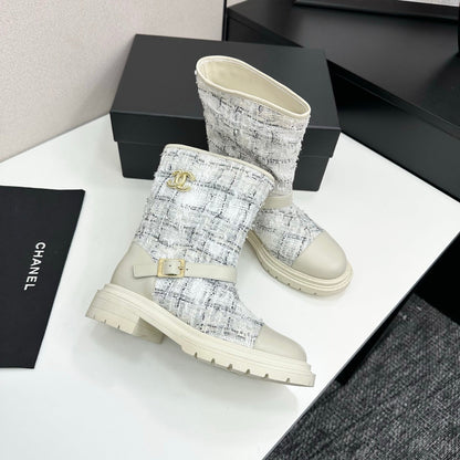 25 Cowhide and cloth lined mid calf boots