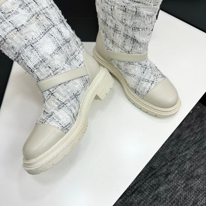 25 Cowhide and cloth lined mid calf boots