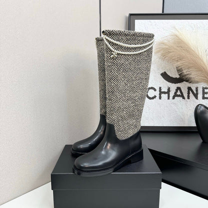 25 Pearl necklace decoration thick soled boots