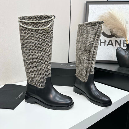 25 Pearl necklace decoration thick soled boots