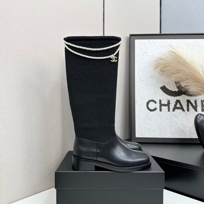 25 Pearl necklace decoration thick soled boots