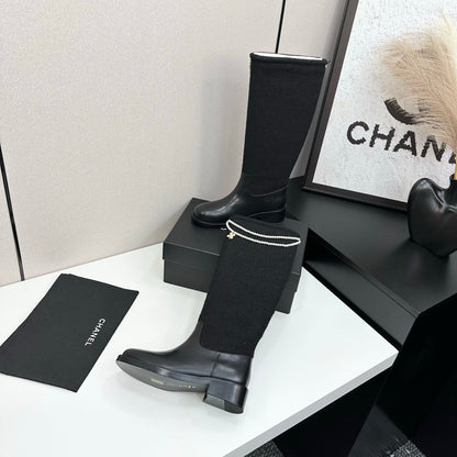 25 Pearl necklace decoration thick soled boots