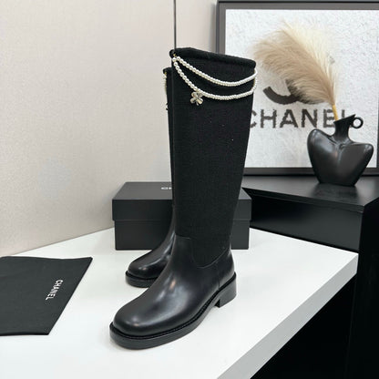 25 Pearl necklace decoration thick soled boots