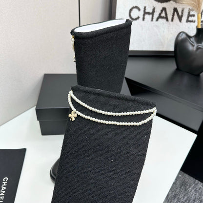 25 Pearl necklace decoration thick soled boots