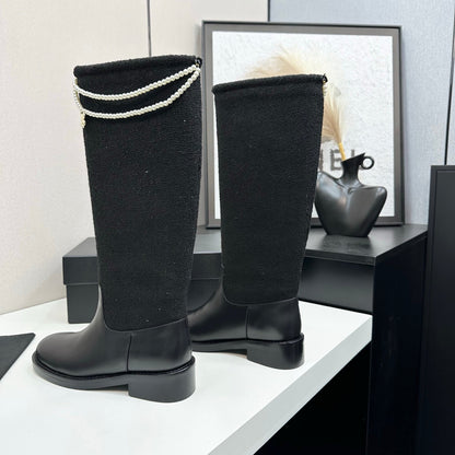 25 Pearl necklace decoration thick soled boots