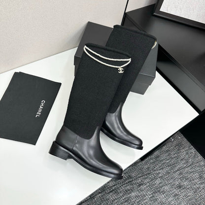 25 Pearl necklace decoration thick soled boots