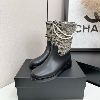 25 Pearl necklace decoration, thick soled short boots（GRAY/BLACK）
