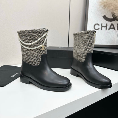 25 Pearl necklace decoration, thick soled short boots（GRAY/BLACK）