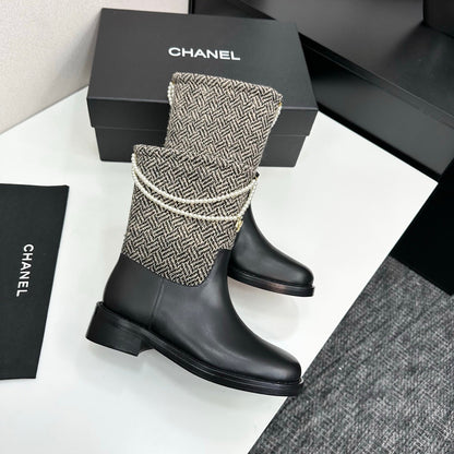 25 Pearl necklace decoration, thick soled short boots（GRAY/BLACK）