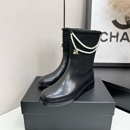 25 Pearl necklace decoration, thick soled short boots（GRAY/BLACK）