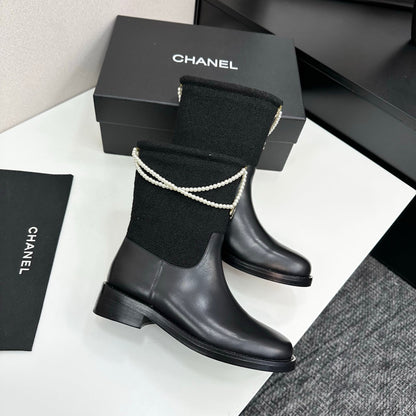 25 Pearl necklace decoration, thick soled short boots（GRAY/BLACK）