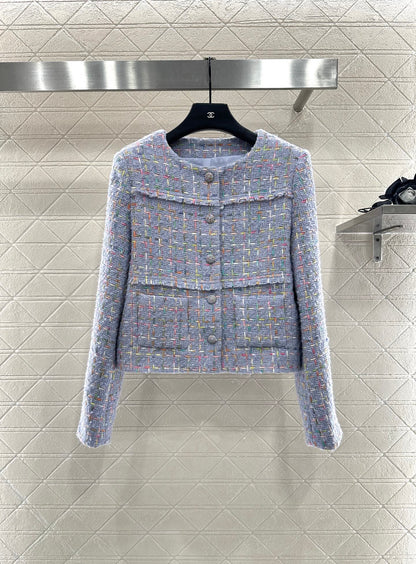 25 Round neck woven wool short jacket+half skirt set