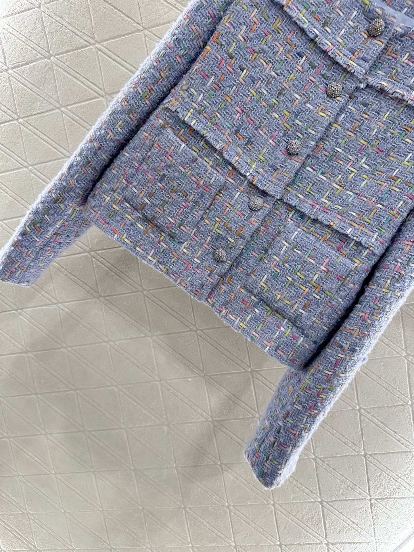 25 Round neck woven wool short jacket+half skirt set