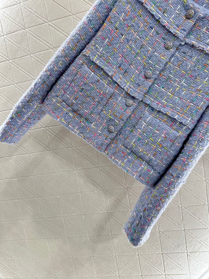 25 Round neck woven wool short jacket+half skirt set