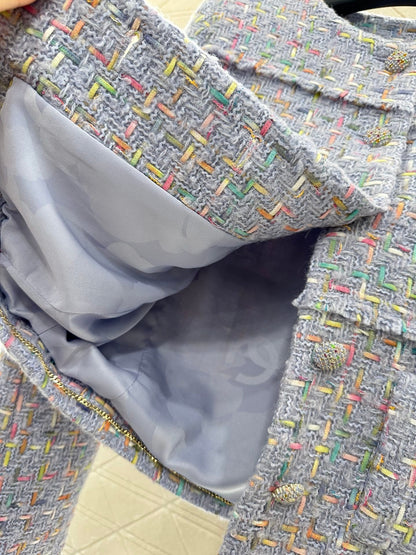 25 Round neck woven wool short jacket+half skirt set