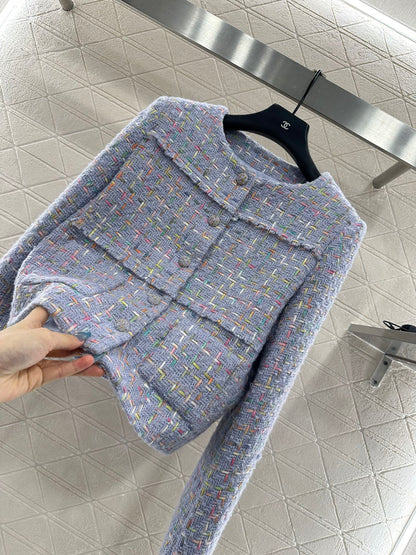 25 Round neck woven wool short jacket+half skirt set