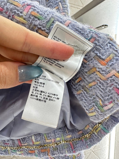 25 Round neck woven wool short jacket+half skirt set