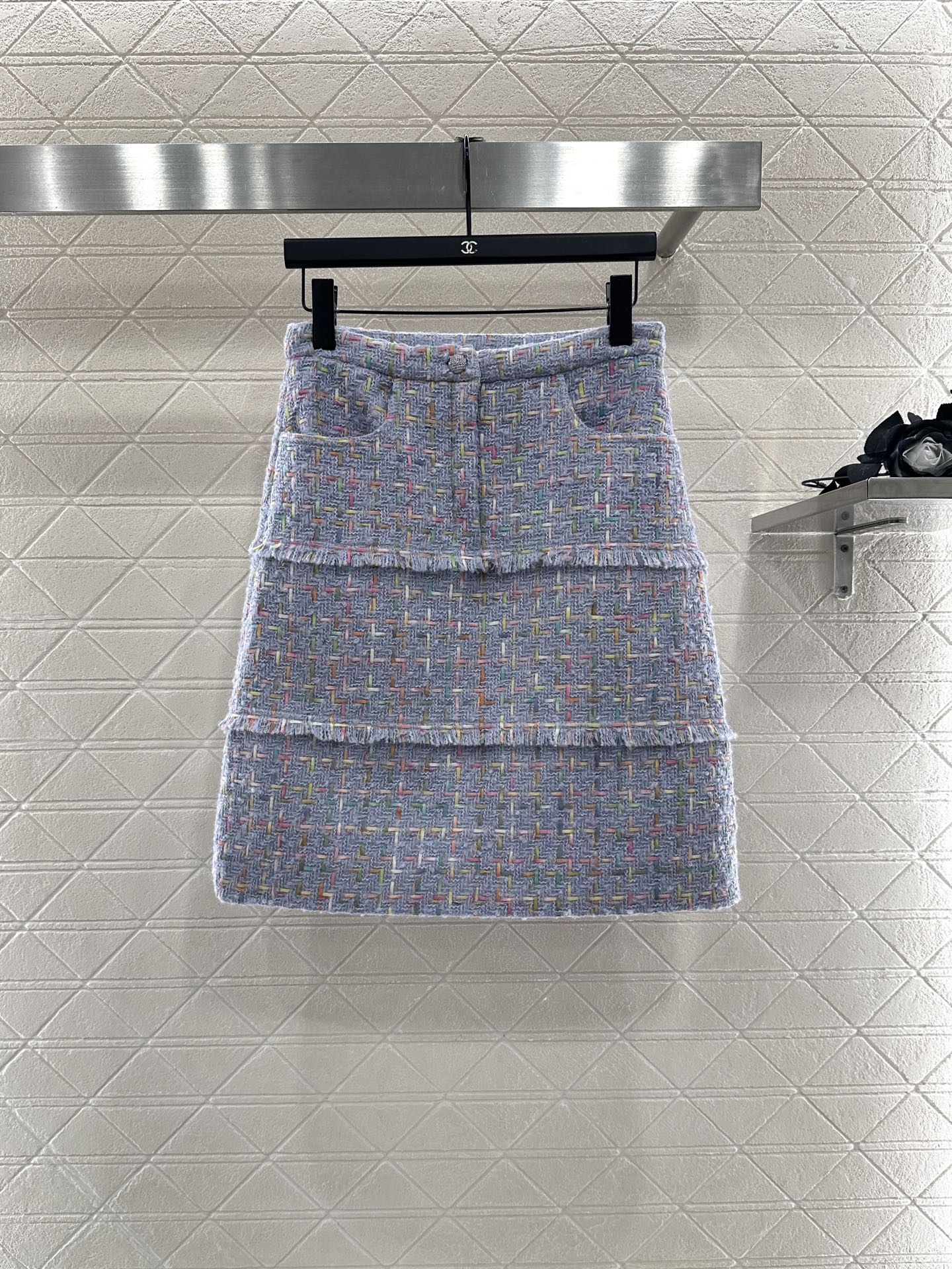 25 Round neck woven wool short jacket+half skirt set