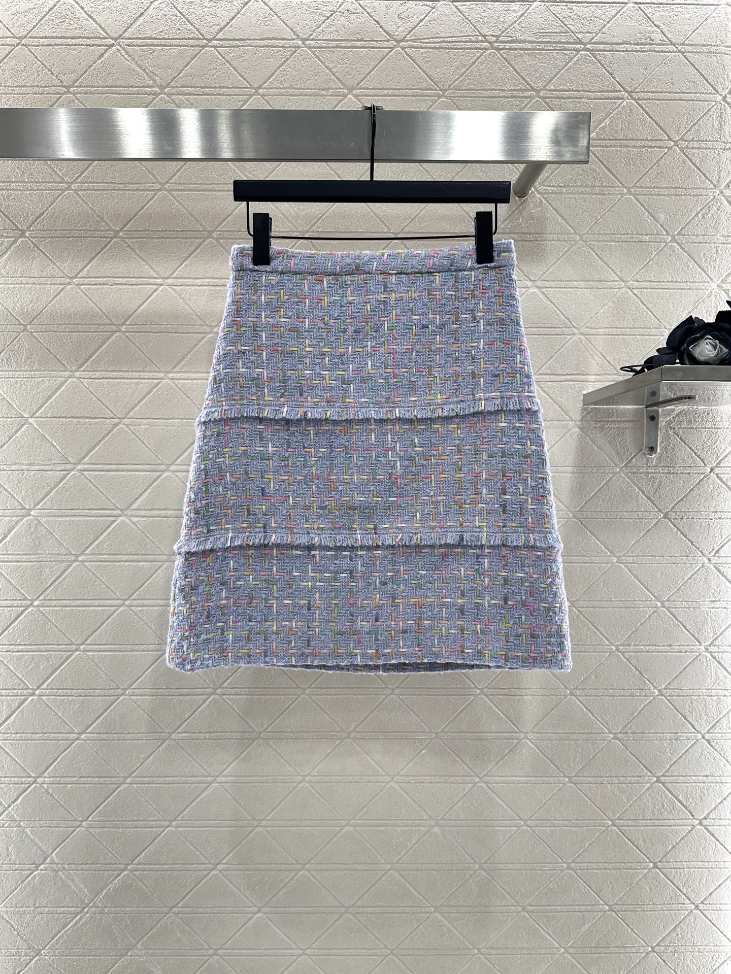 25 Round neck woven wool short jacket+half skirt set