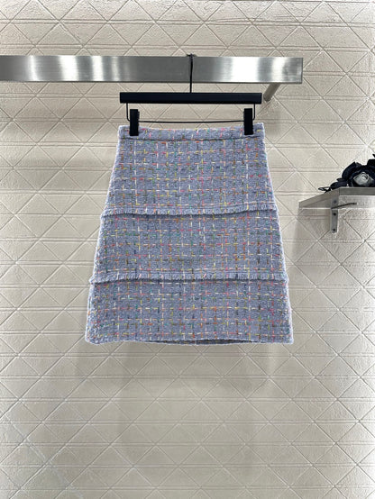 25 Round neck woven wool short jacket+half skirt set