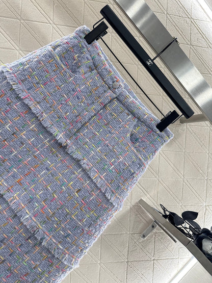 25 Round neck woven wool jacket+half skirt set