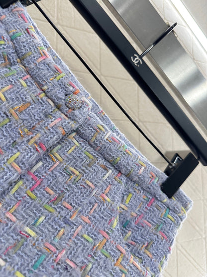 25 Round neck woven wool short jacket+half skirt set