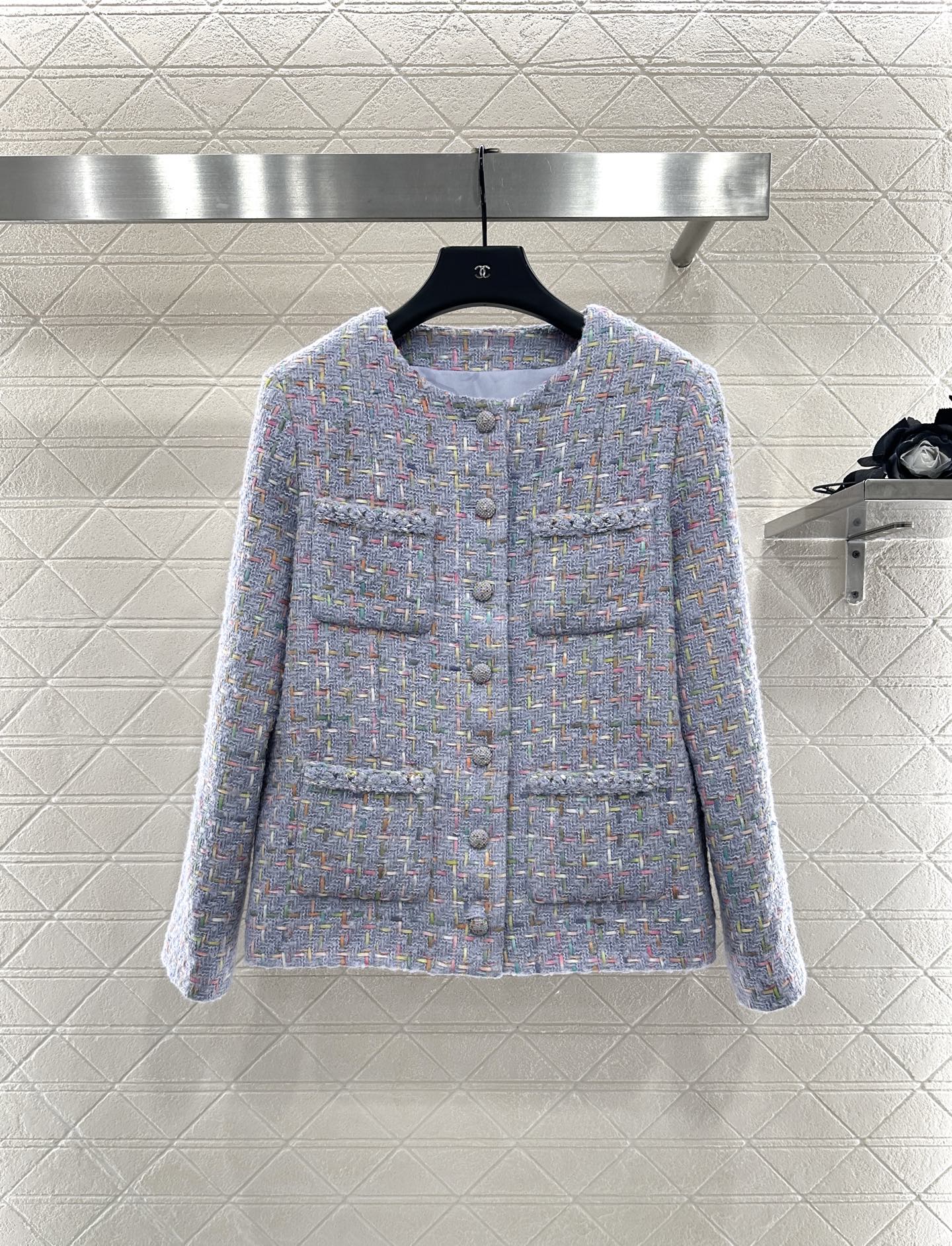 25 Round neck woven wool jacket+half skirt set