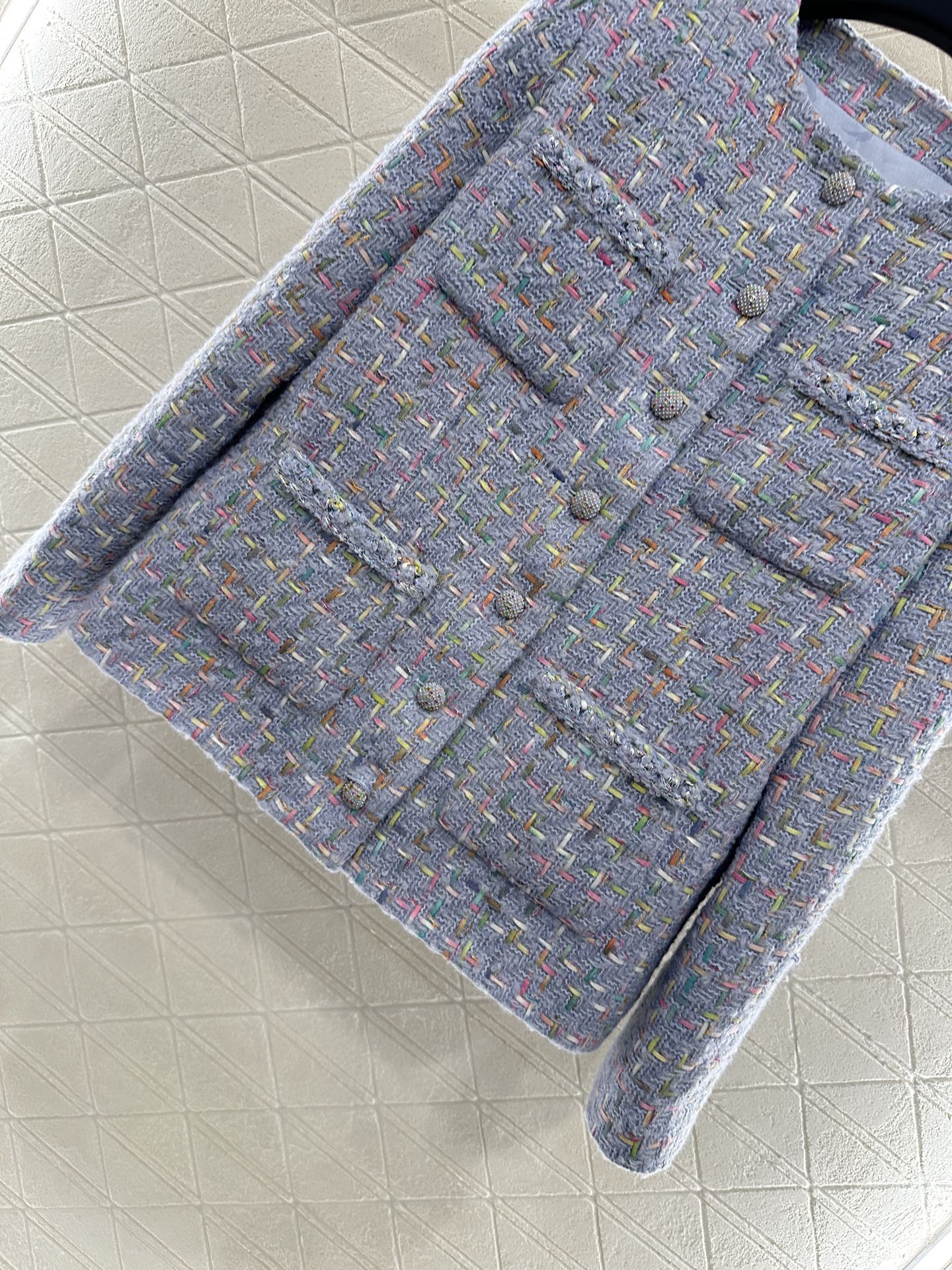 25 Round neck woven wool jacket+half skirt set