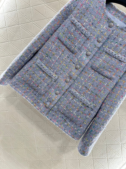 25 Round neck woven wool jacket+half skirt set