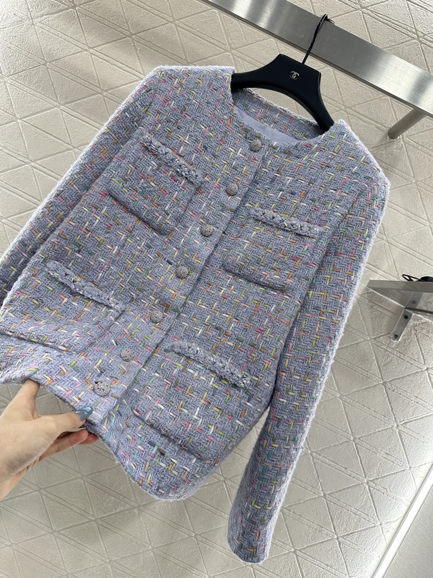 25 Round neck woven wool jacket+half skirt set